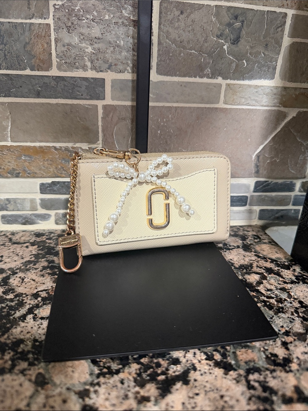 Marc Jacobs Cream and Ivory Pearl-Embellished Zip Wallet